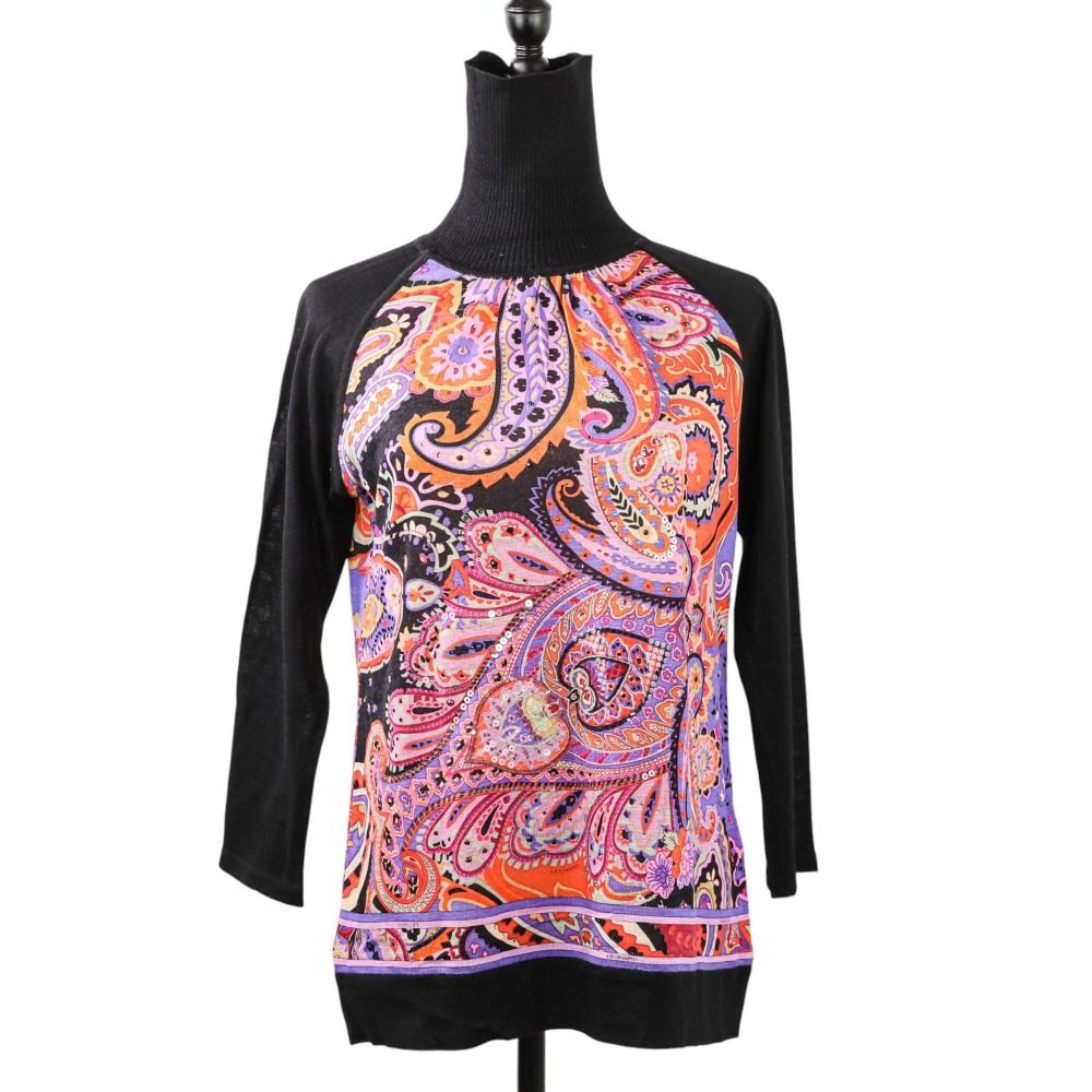 LEONARD FASHION ビジュー シルク混 タートルネック ニット