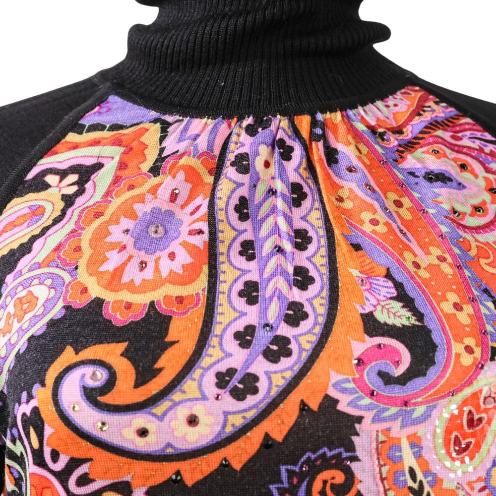 LEONARD FASHION ビジュー シルク混 タートルネック ニット