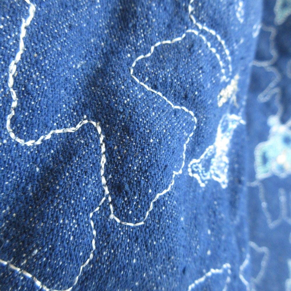 LEONARD 刺繍 シルク デニム ロング ジャケット