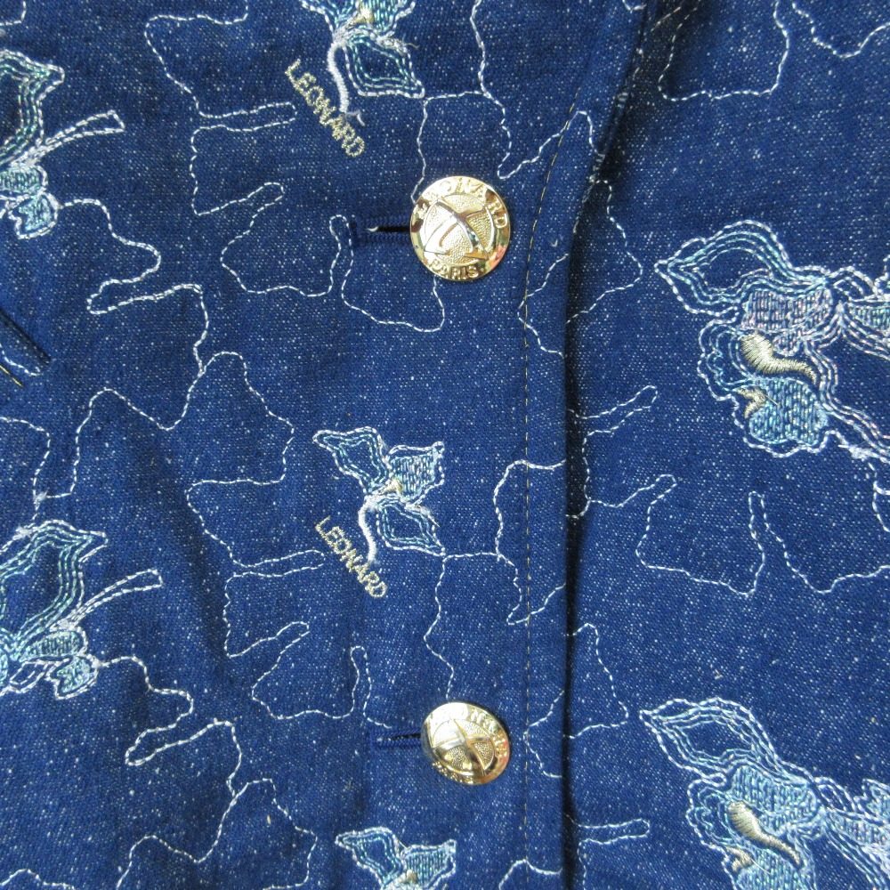 LEONARD 刺繍 シルク デニム ロング ジャケット
