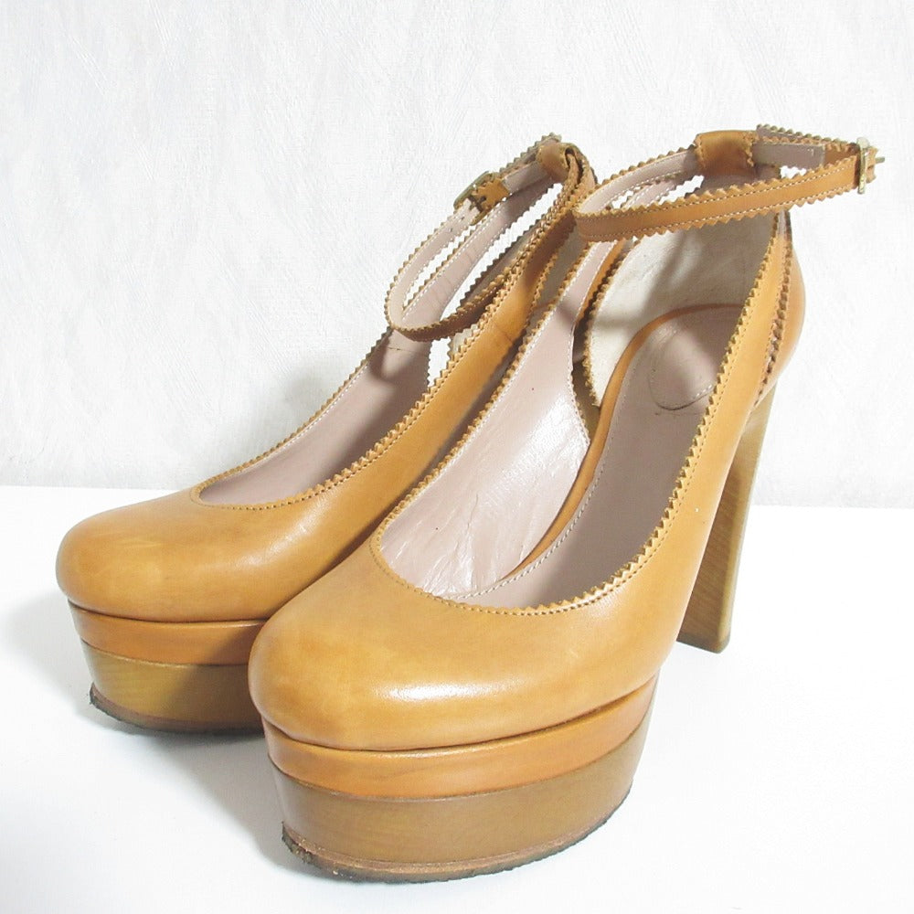 クロエ レザー ウッド ソール ハイ ヒール パンプス