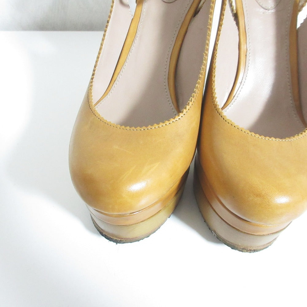 クロエ レザー ウッド ソール ハイ ヒール パンプス