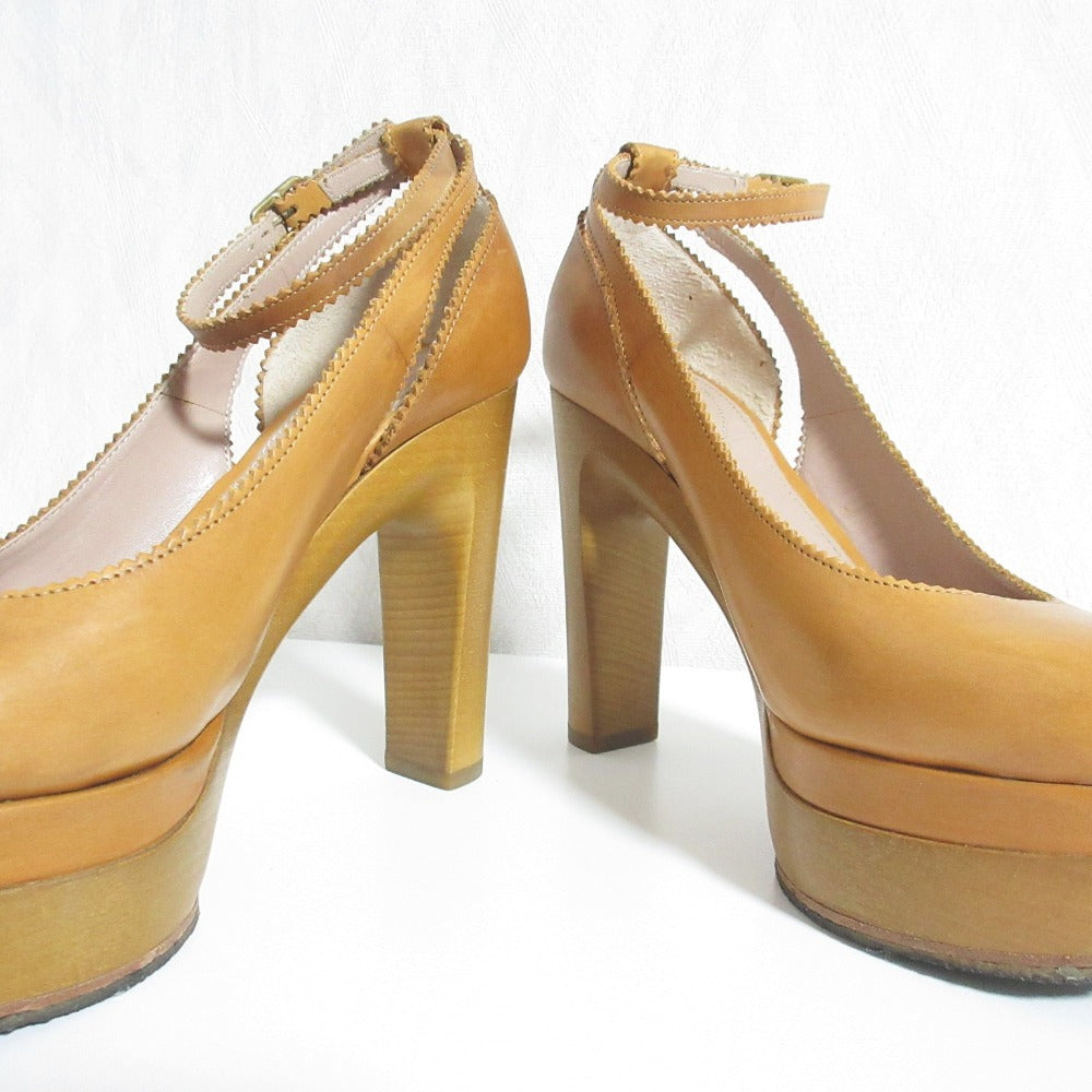 クロエ レザー ウッド ソール ハイ ヒール パンプス