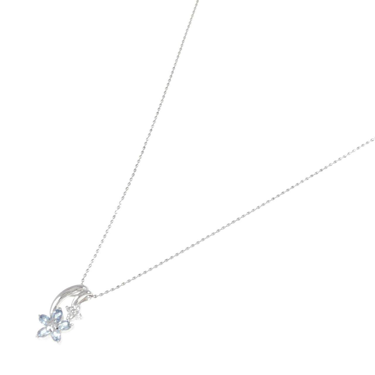 Au750フラワーアクアマリンダイヤモンドネックレス