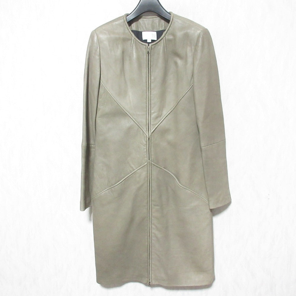 TSE ノーカラーレザーコート