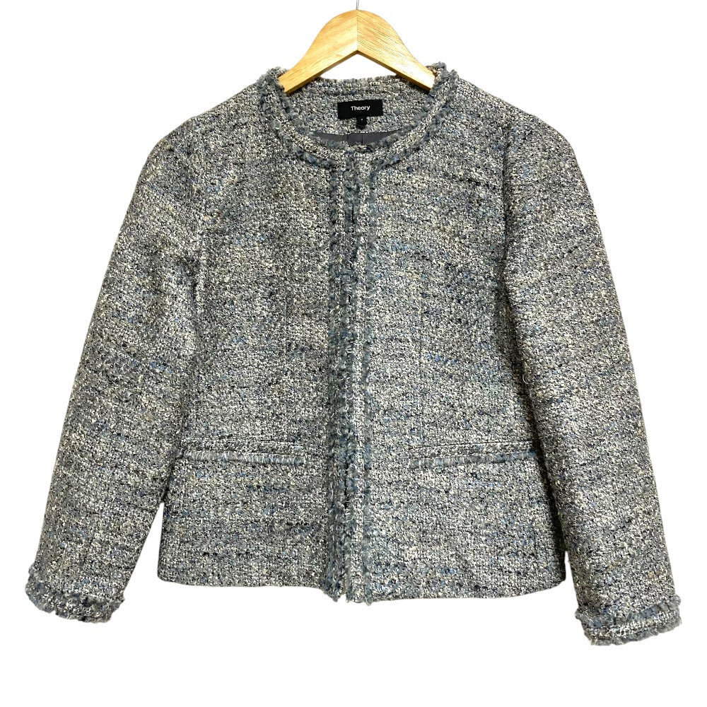 セオリー WILSHIRE TWEED FRINGE SLIM ツイードノーカラージャケット