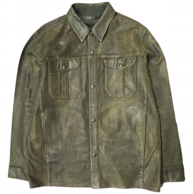 ダブルアールエル Hand-Distressed Leather オーバーシャツ
