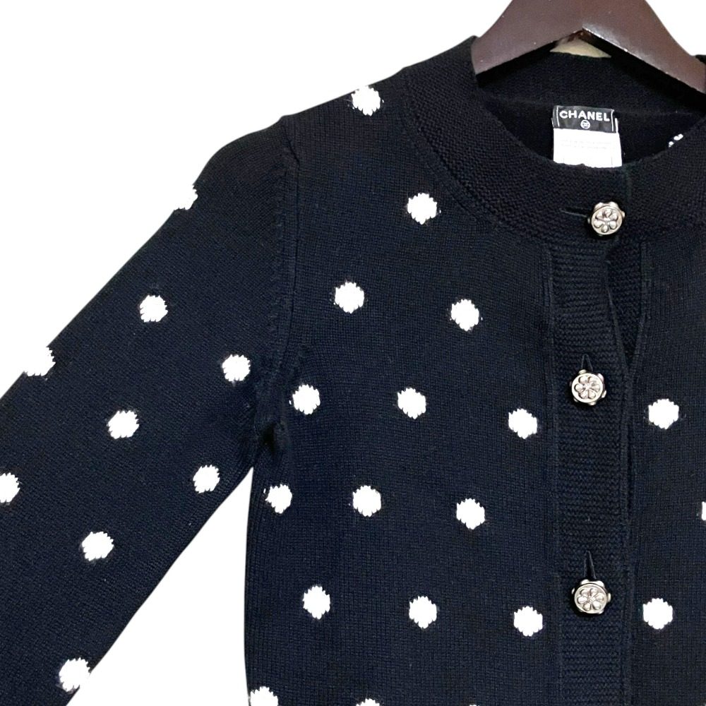 シャネル ドットジャガード カシミヤカーディガン