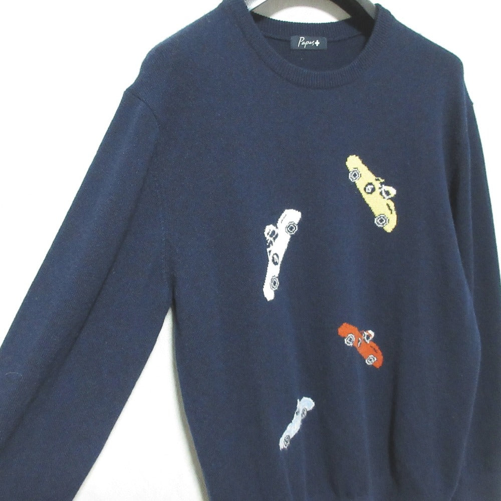 パパスプラス カシミヤブレンドクルーネックニット