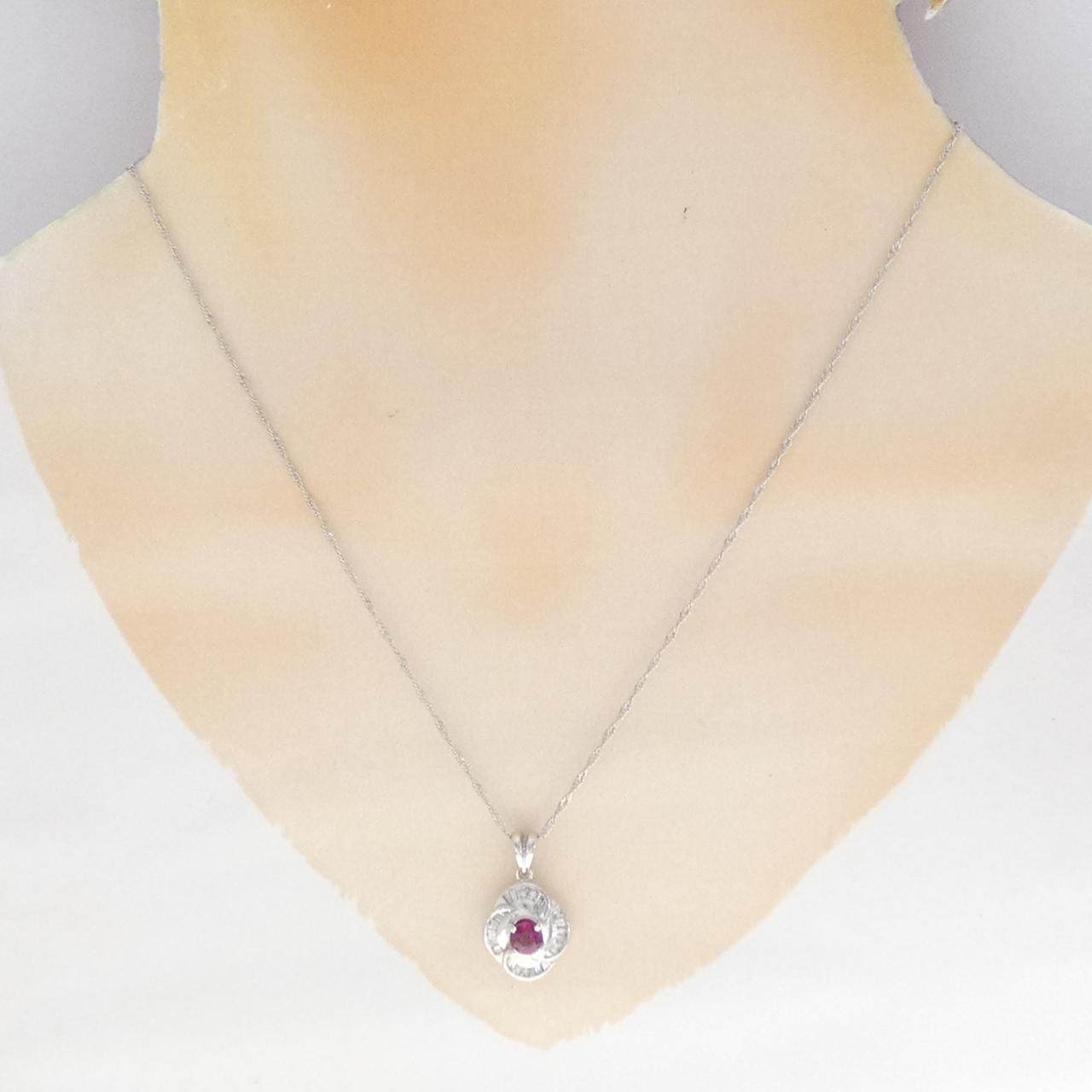 Pt900 Pt850 ルビー ダイヤモンド ネックレス