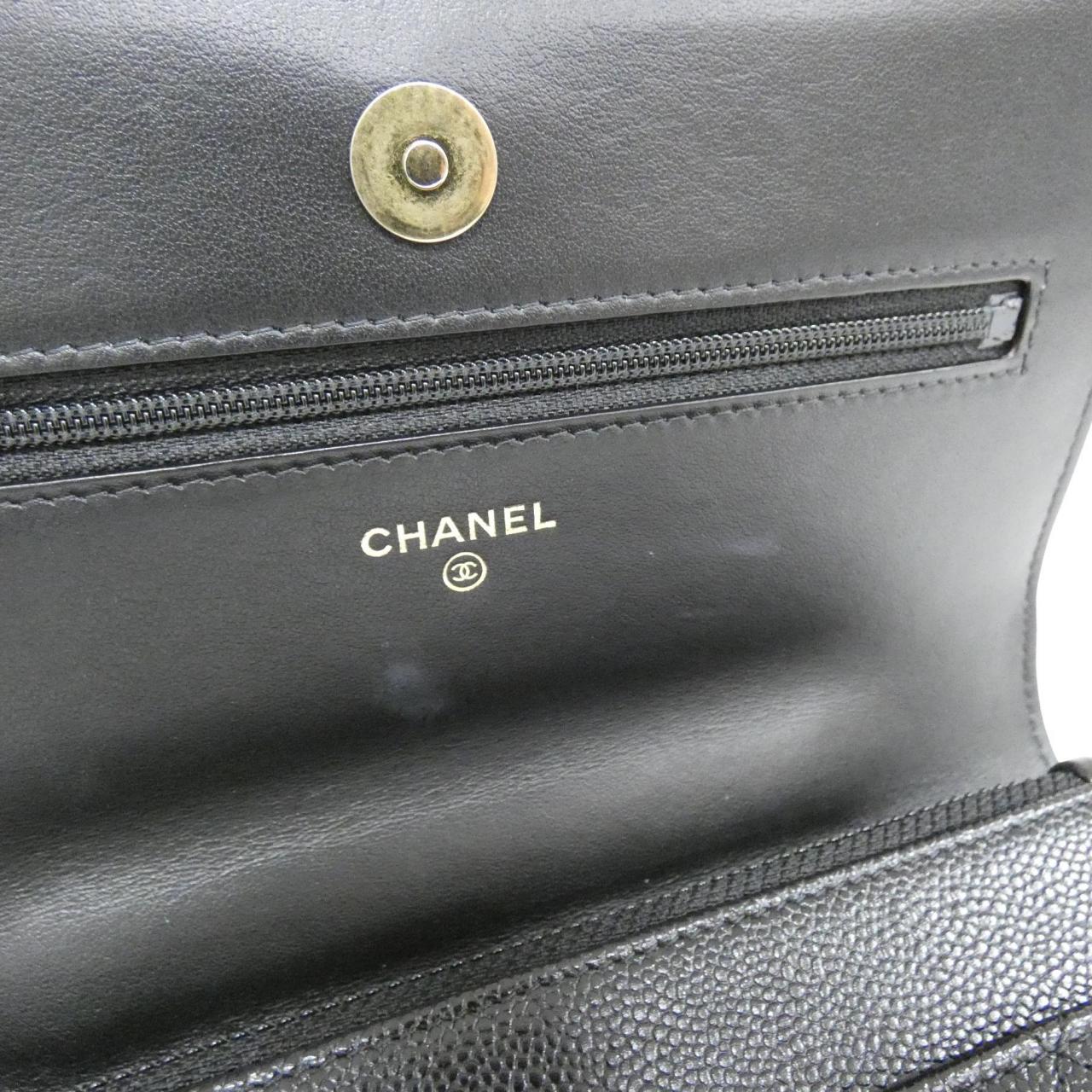 シャネル AP2804 キャビア スキン ウォレット オン チェーン