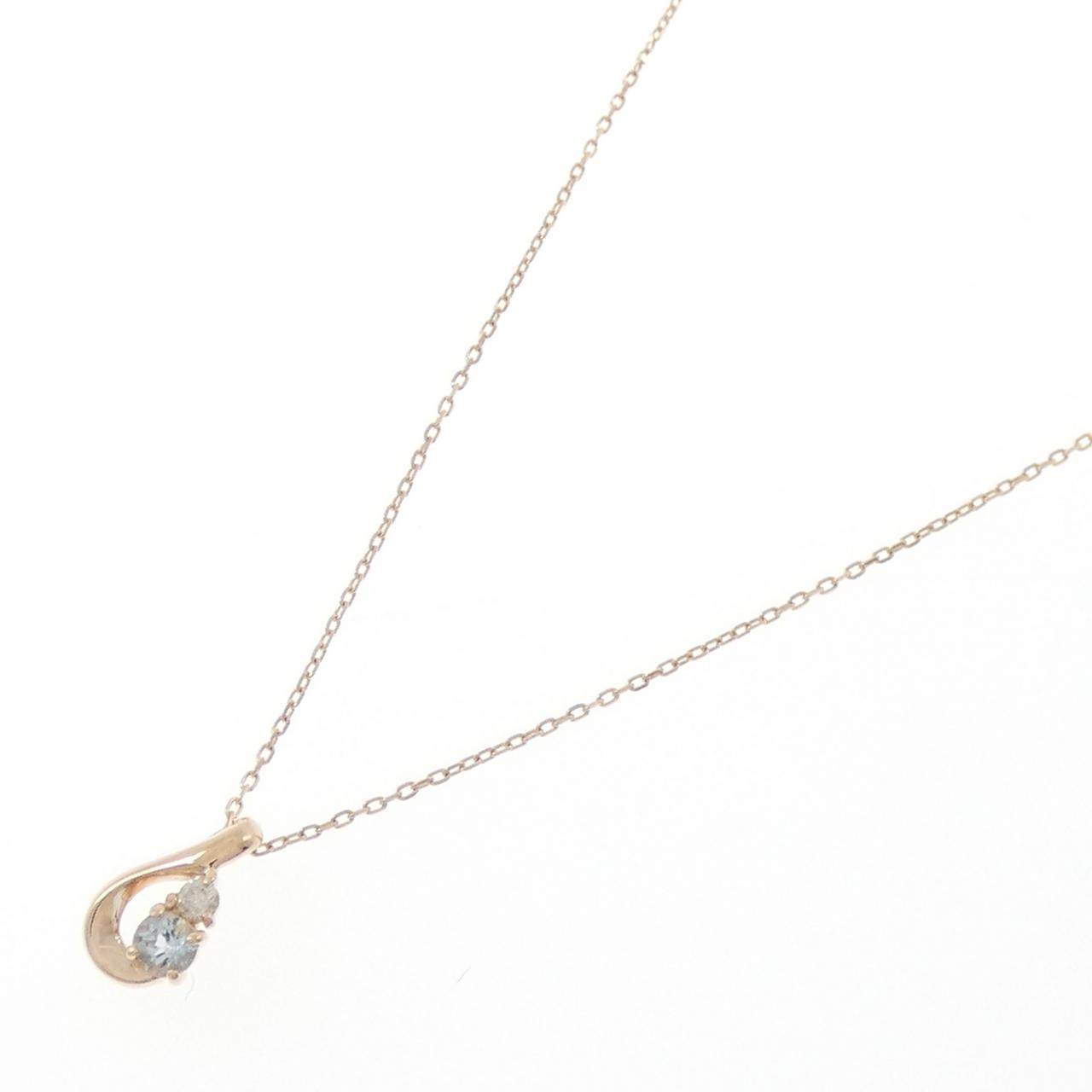 ヨンドシー K10ピンクゴールド アクアマリン ダイヤモンド ネックレス