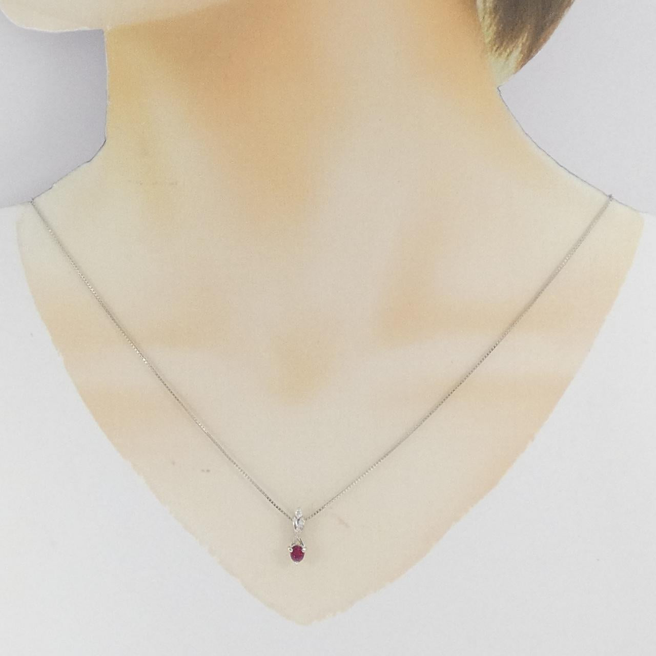 Pt900 Pt850 ルビー ダイヤモンド ネックレス
