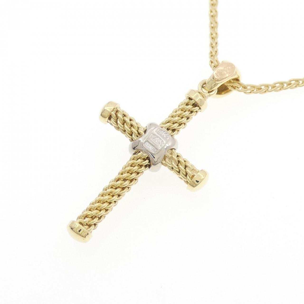 Au750 イエロー&ホワイトゴールド クロス ダイヤネックレス