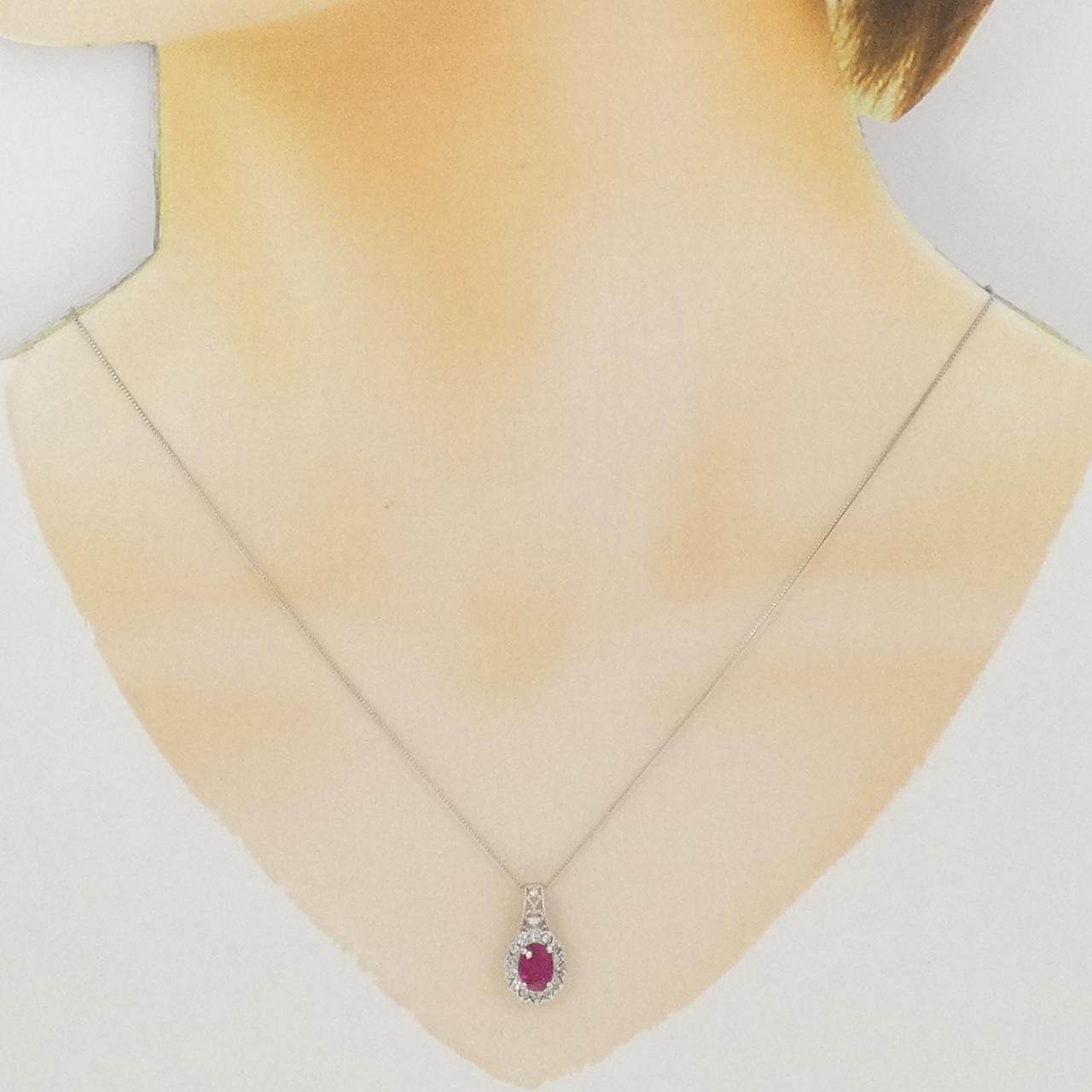 Pt900 Pt850 ルビー ダイヤモンドネックレス