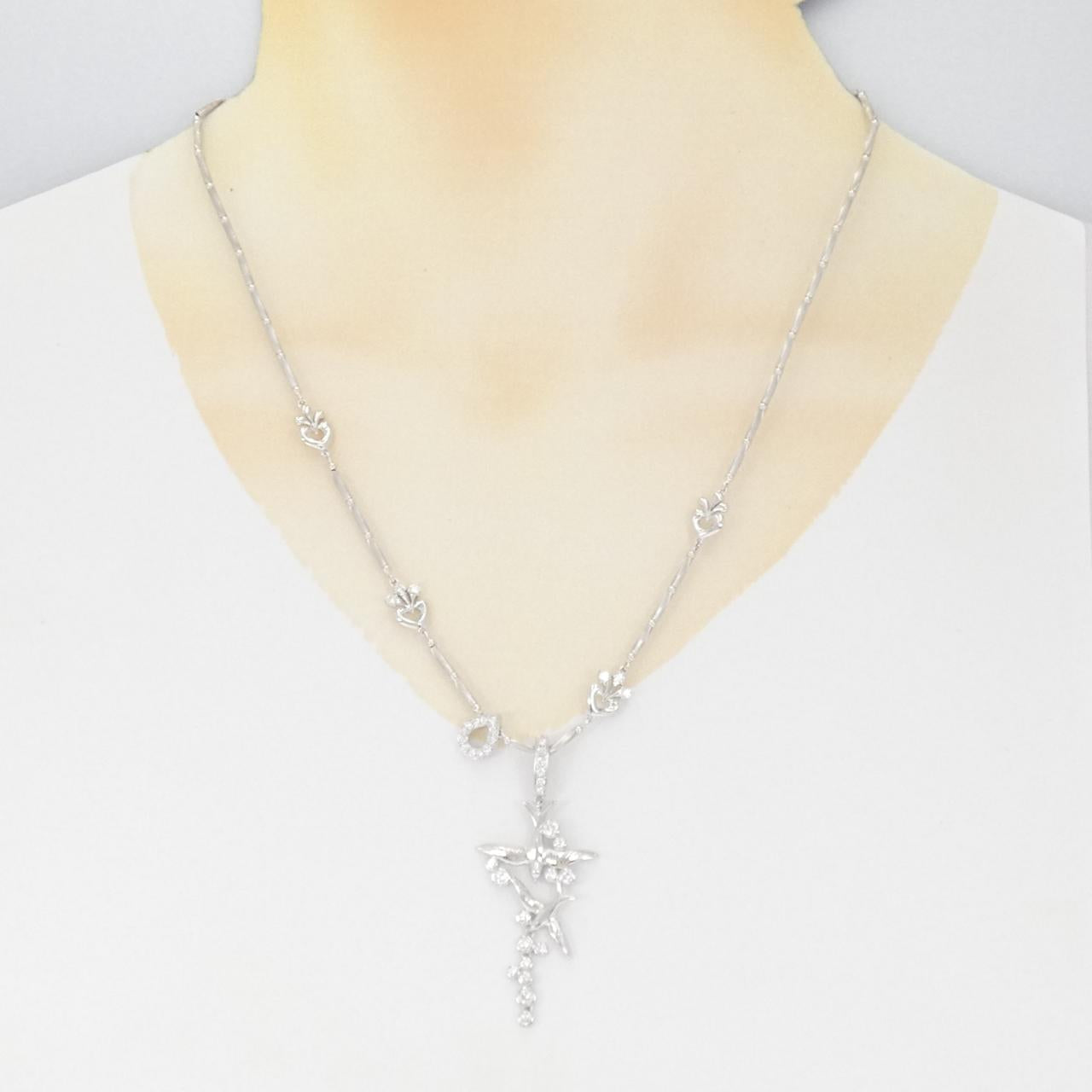 Joune Bird Au750 ホワイト ゴールド ダイヤモンド ネックレス