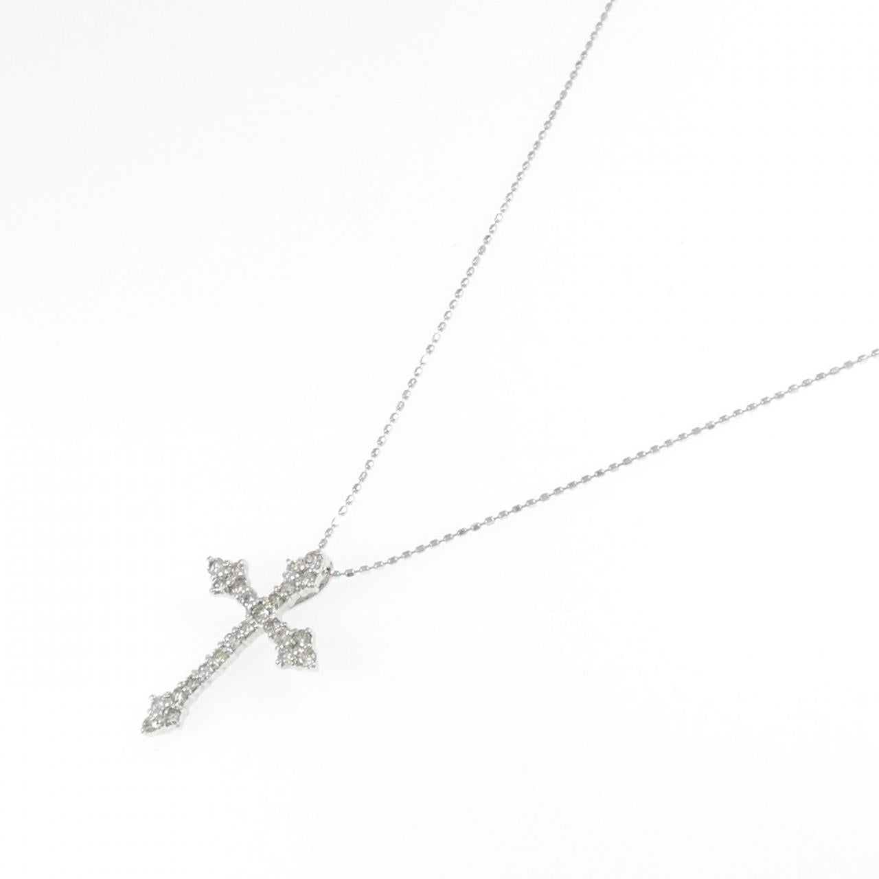 K18ホワイトゴールドダイヤモンドクロスネックレス