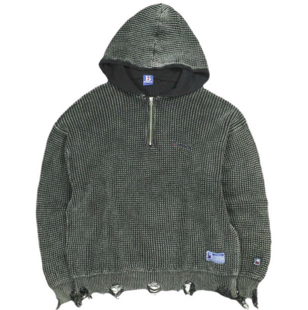 ダンケシェーン PIGMENT STONEWASH DAMAGE AZE HALFZIP HOODIE コットンニットパーカー