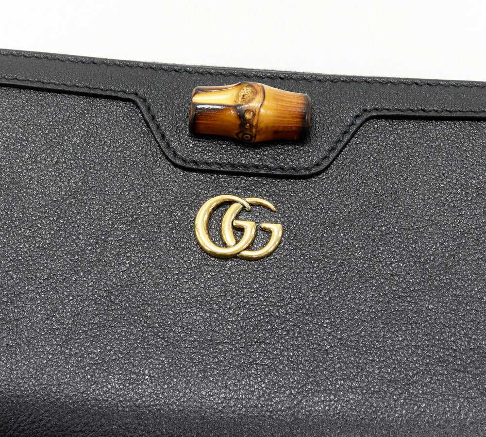 グッチ GGマーモント ダイアナ バンブー カーフ ラウンドファスナー長財布