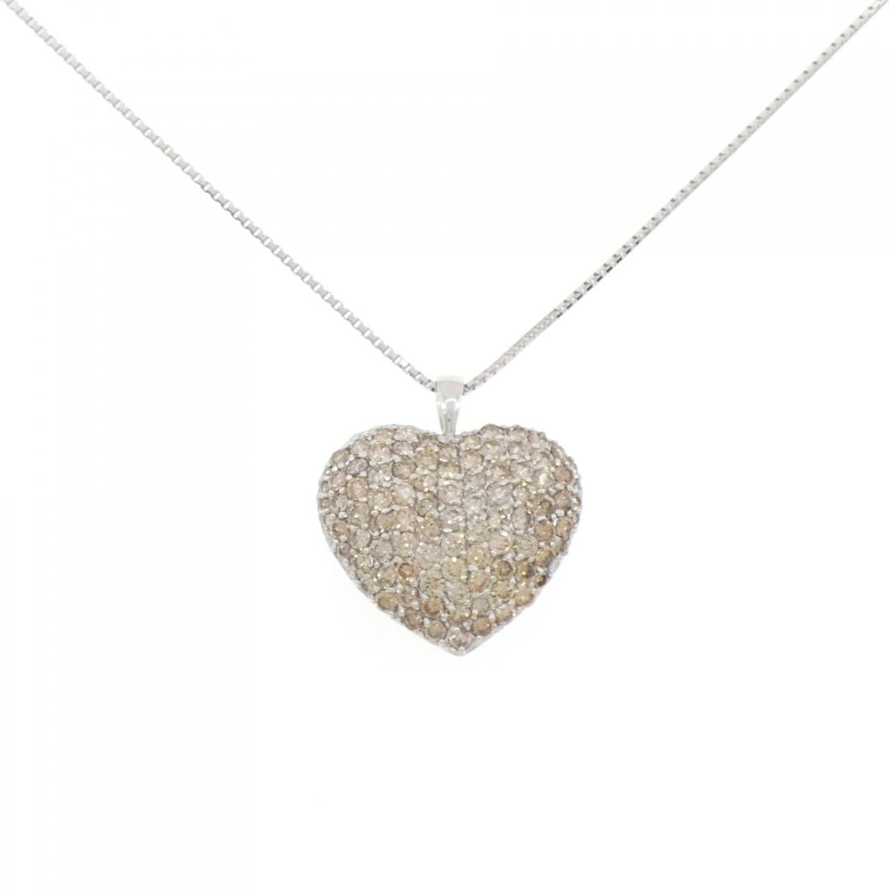 Au750 ホワイト ゴールド ハート ダイヤモンド ネックレス