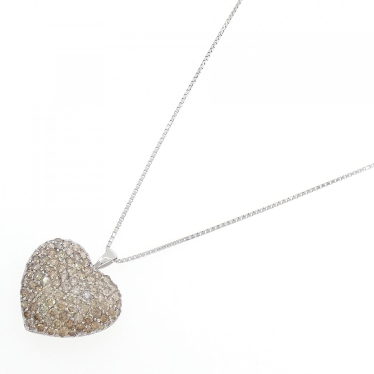 Au750 ホワイト ゴールド ハート ダイヤモンド ネックレス