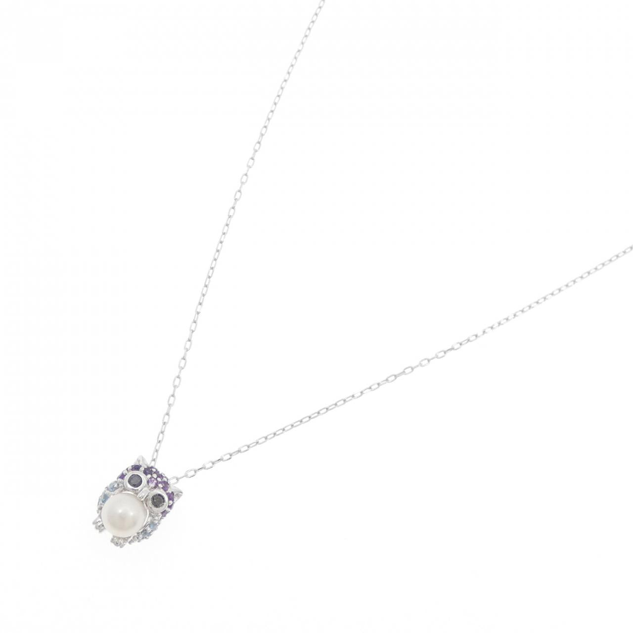 Au750 ホワイト ゴールド オウル カラー ストーン ネックレス