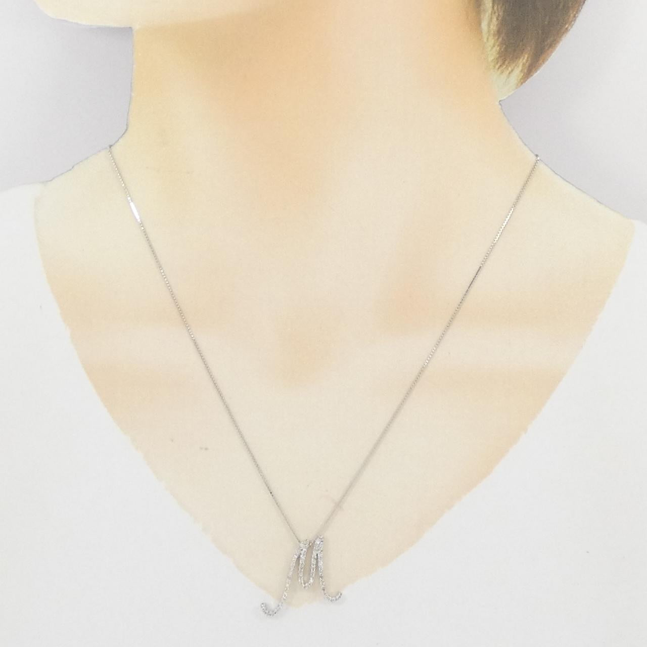 K18WG ダイヤモンド イニシャルM ネックレス