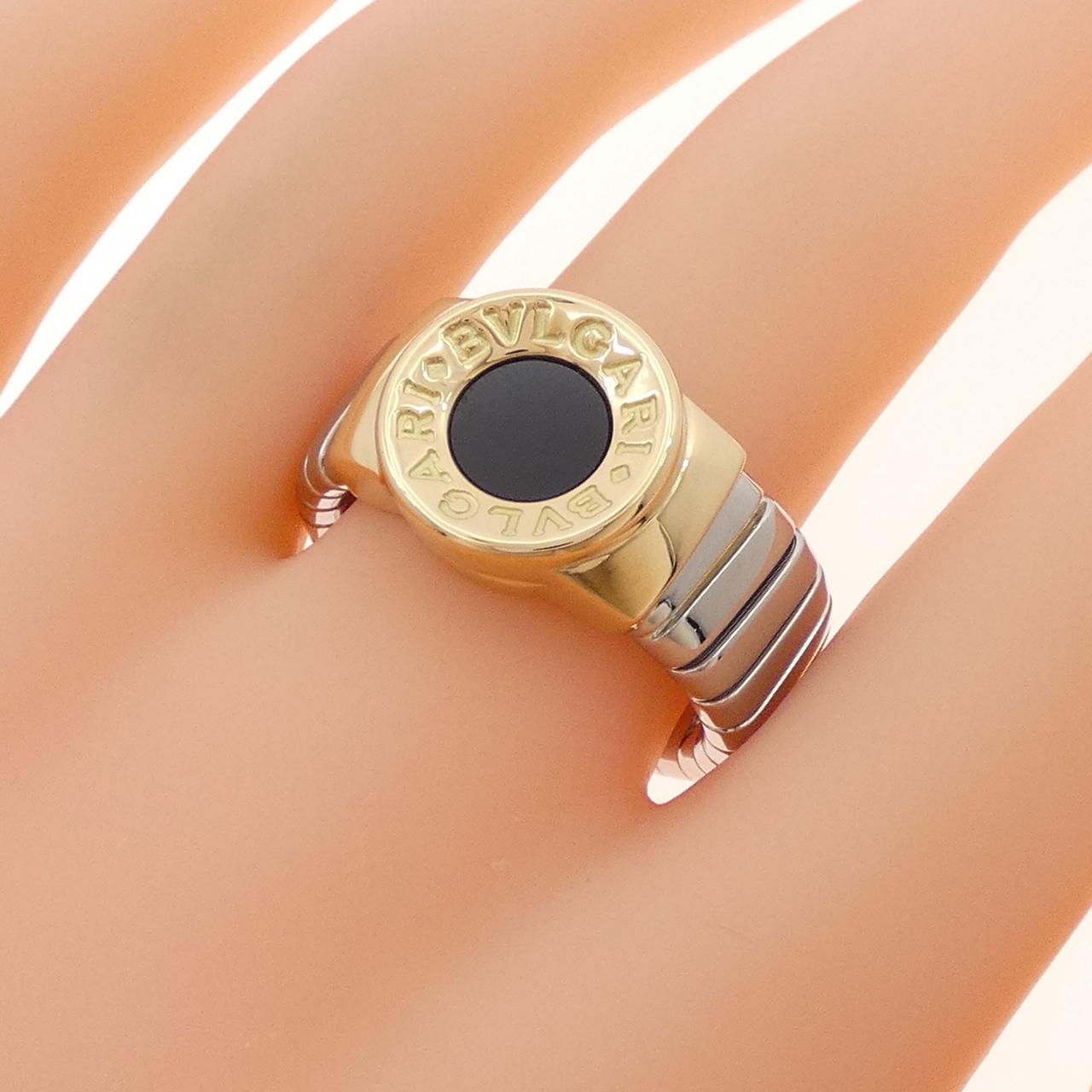 ブルガリ ブルガリブルガリ ステンレス Au750イエローゴールド オニキス リング 20号