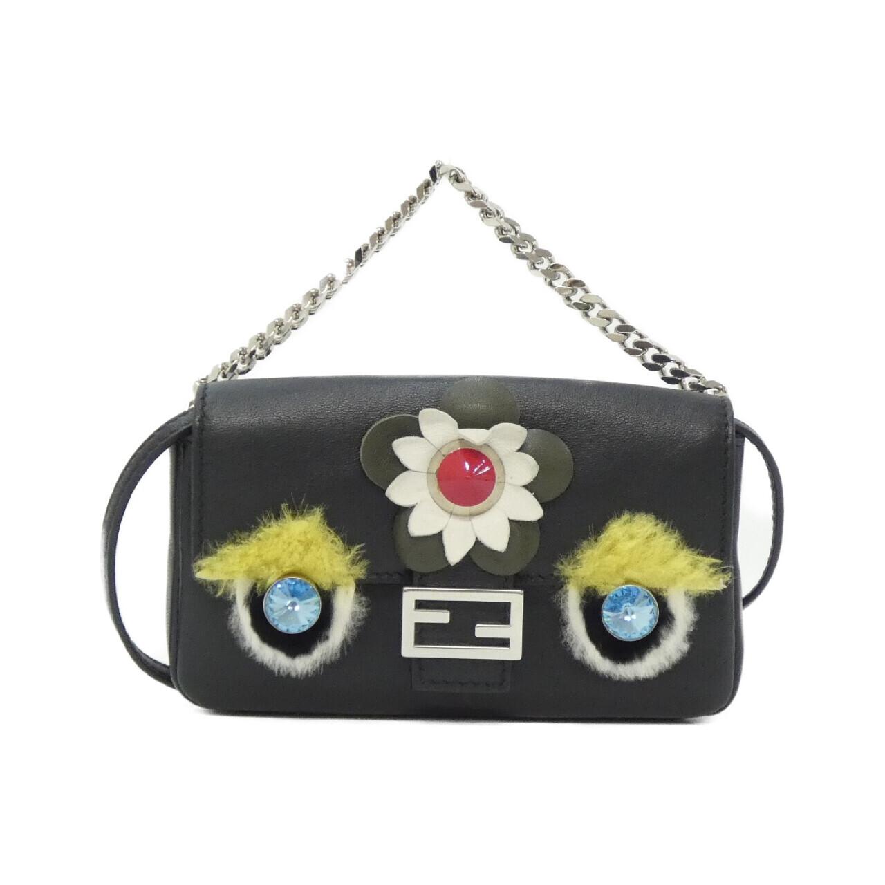 フェンディ BAG BUGS MICRO BAGUETTE ラム レザー ラビットファー ショルダーバッグ