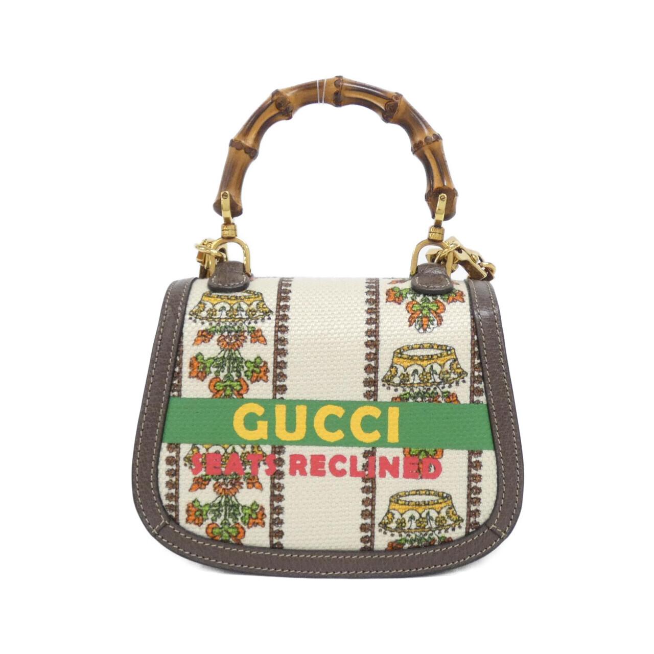 グッチ GUCCI BAMBOO 1947 キャンバスレザーショルダーバッグ