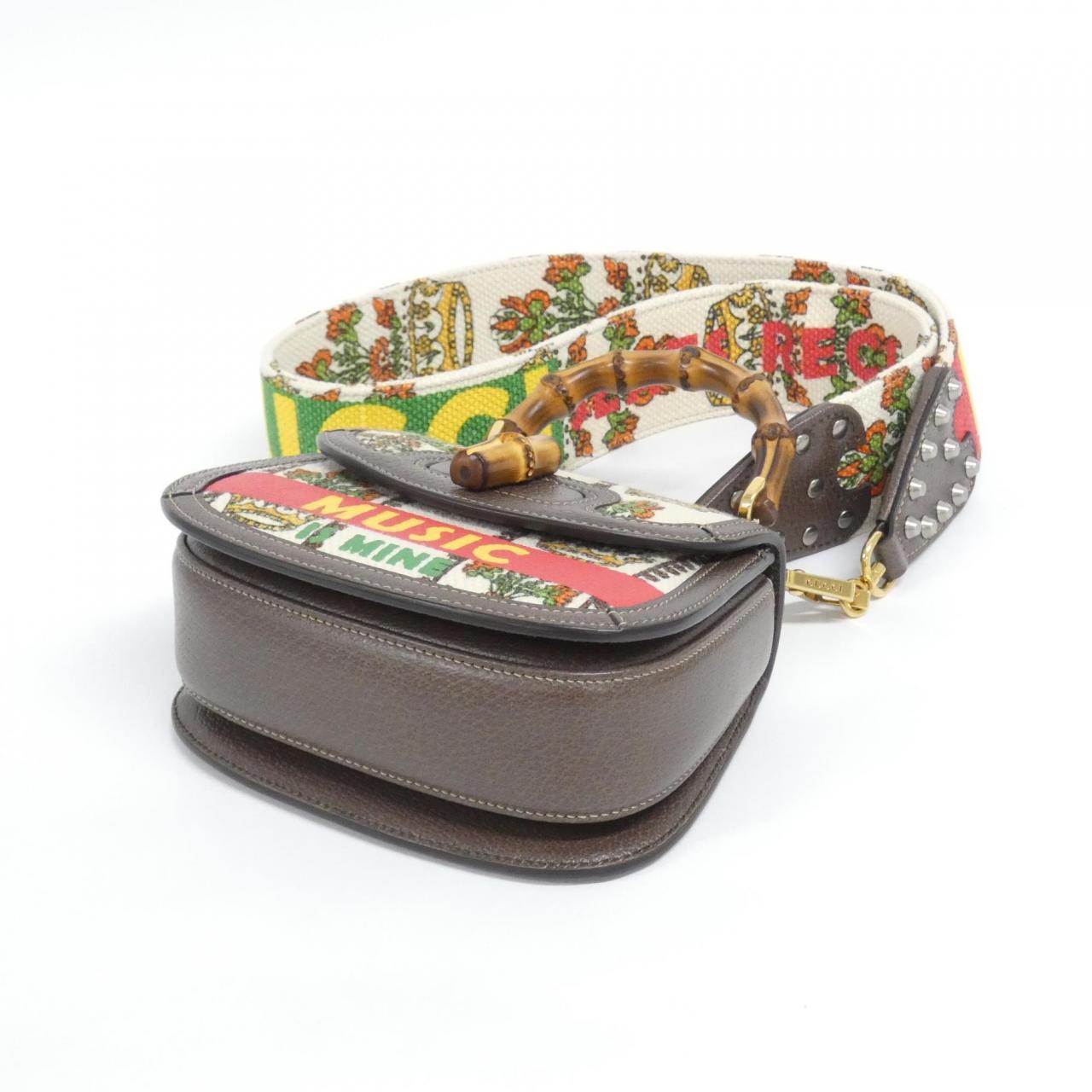グッチ GUCCI BAMBOO 1947 キャンバスレザーショルダーバッグ