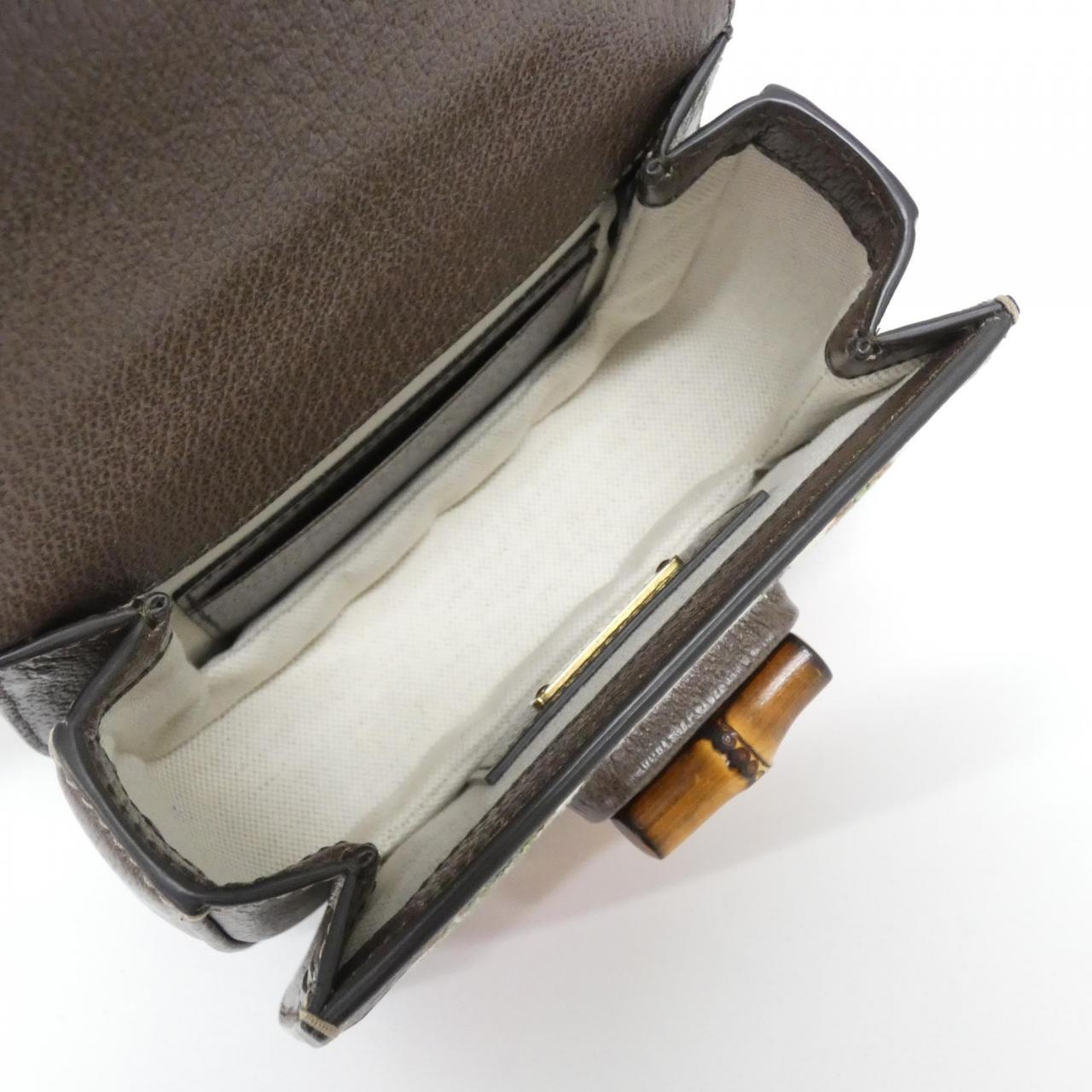 グッチ GUCCI BAMBOO 1947 キャンバスレザーショルダーバッグ