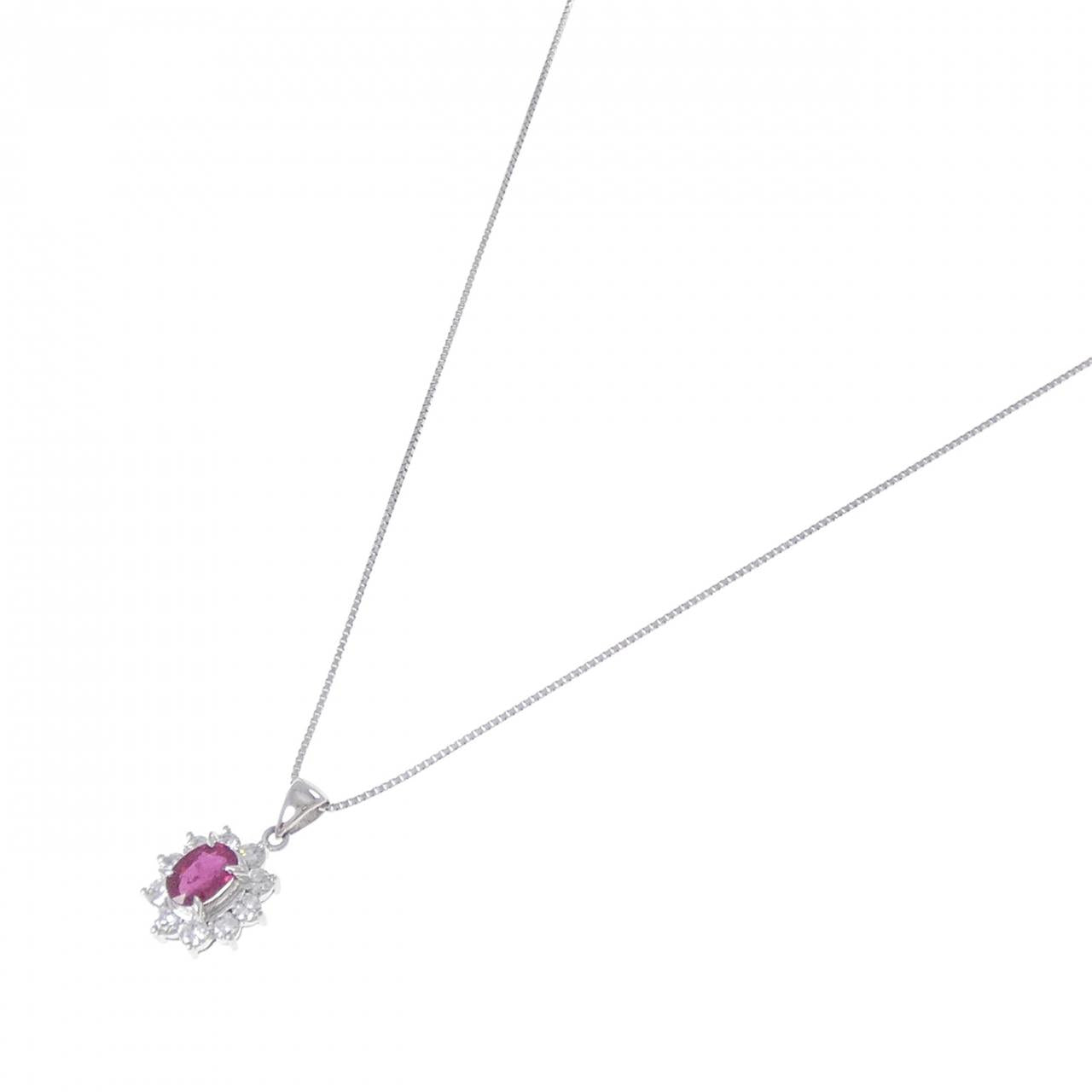 プラチナ 0.72CT ルビー ダイヤモンド ネックレス