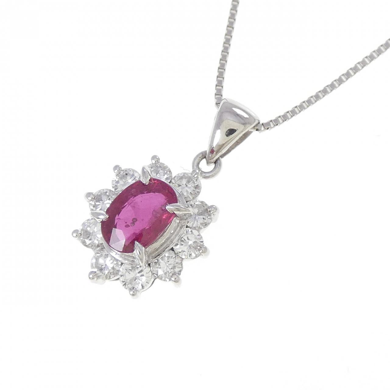 プラチナ 0.72CT ルビー ダイヤモンド ネックレス