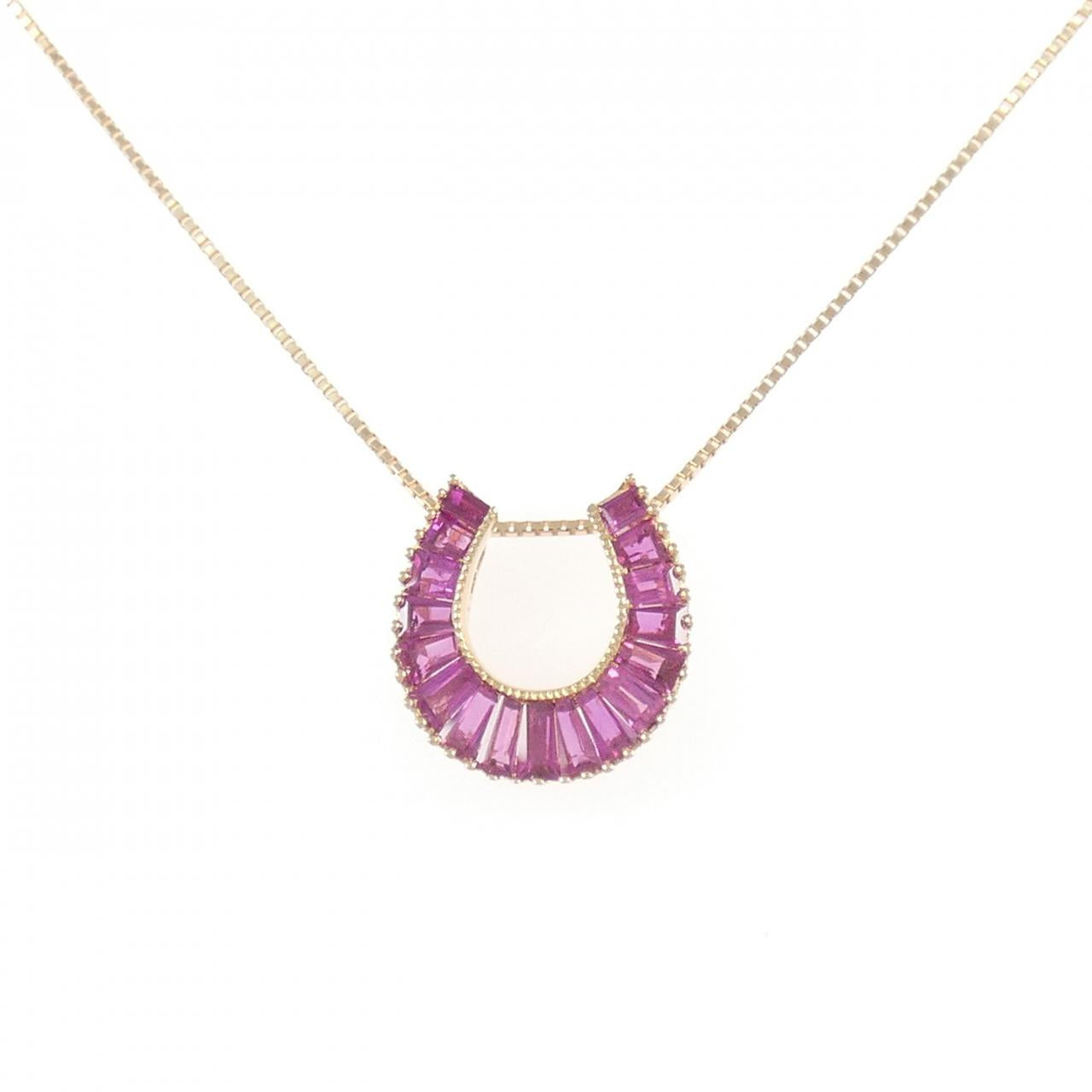 Au750ピンクゴールド ホースシュー ルビー1.26CT ネックレス