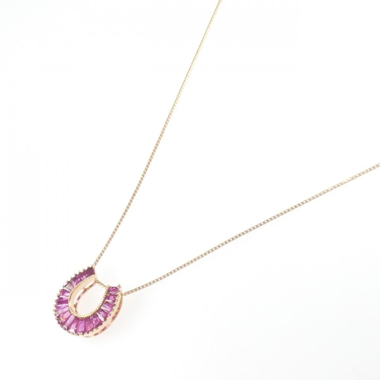 Au750ピンクゴールド ホースシュー ルビー1.26CT ネックレス