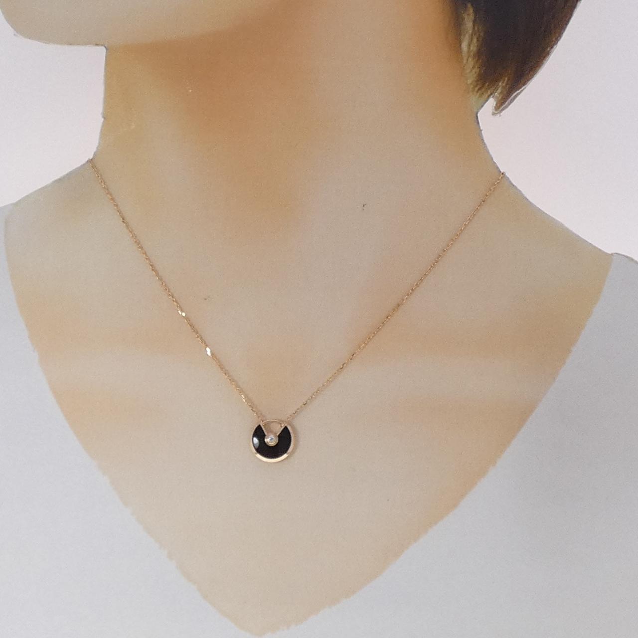 カルティエ アミュレット 750ピンクゴールド ダイヤモンド オニキス ネックレス