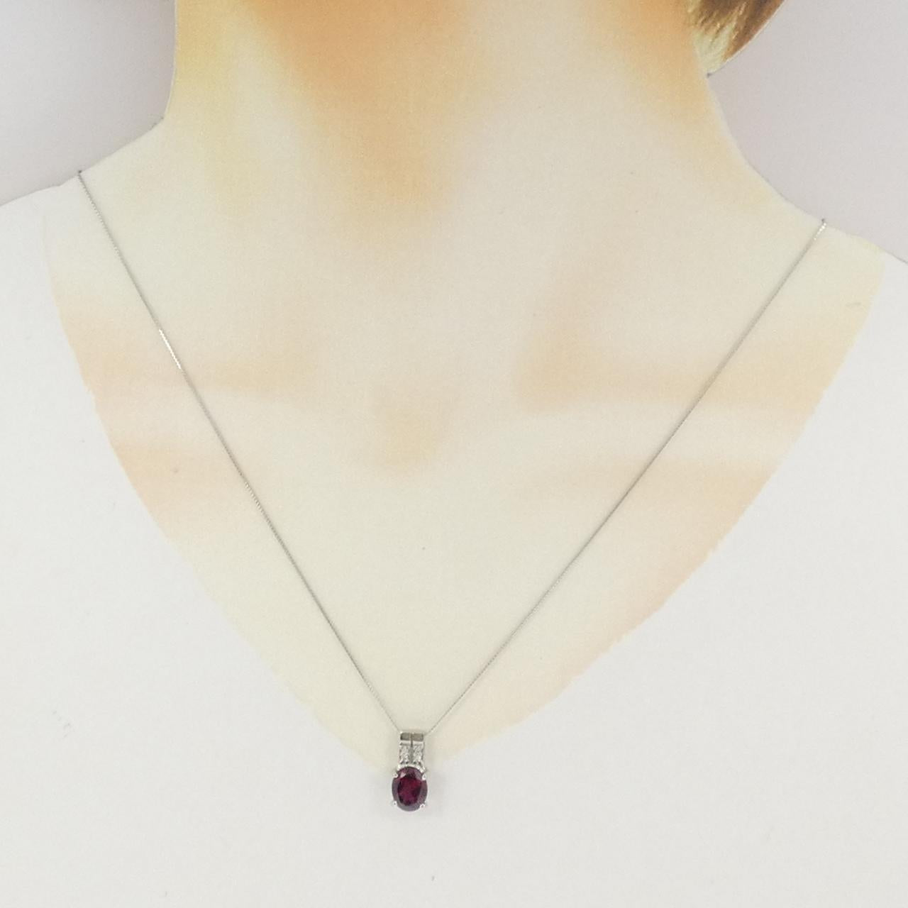 プラチナPT1000 PT850 ガーネット ダイヤモンド ネックレス