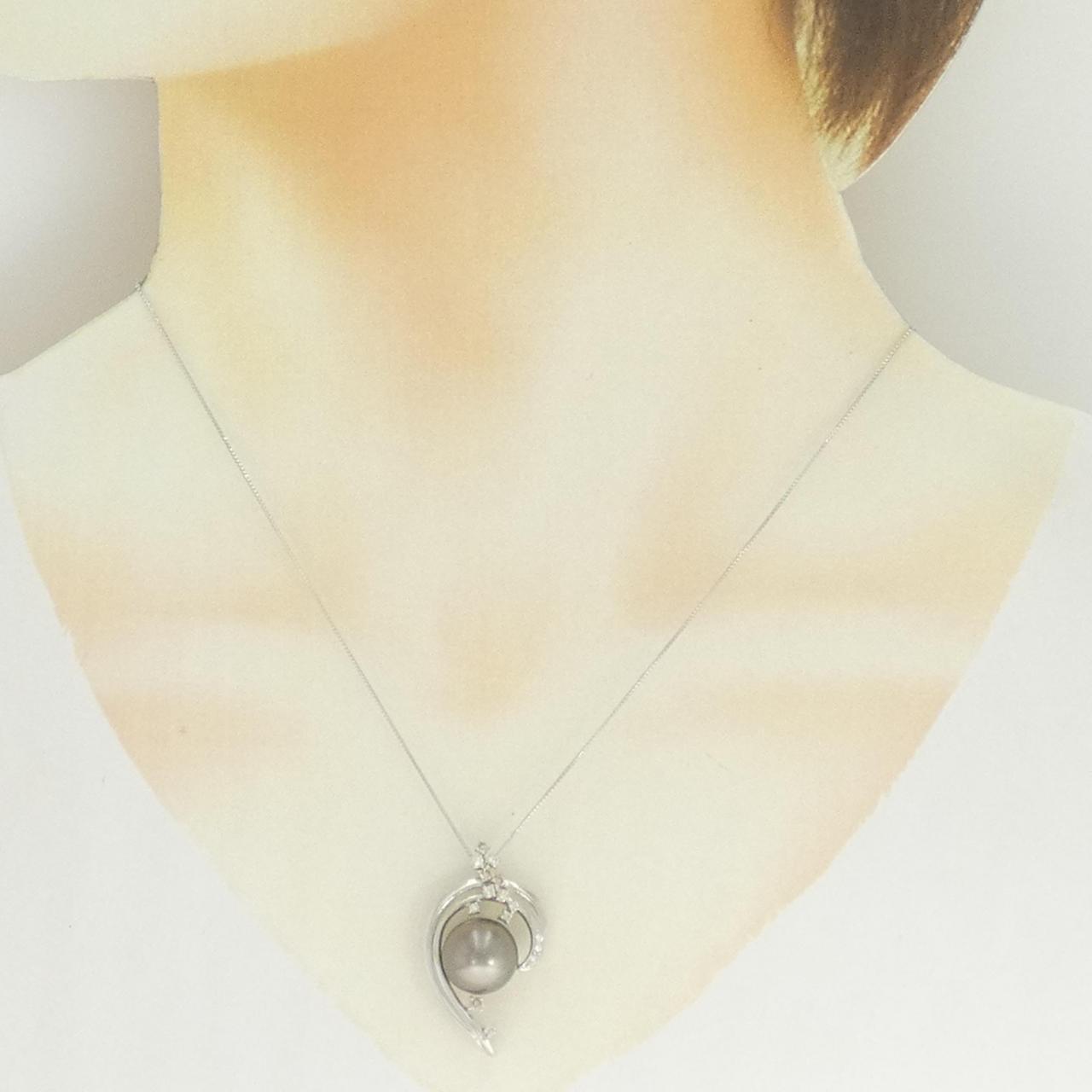 Au750ホワイトゴールド 黒蝶パール ダイヤモンド ネックレス
