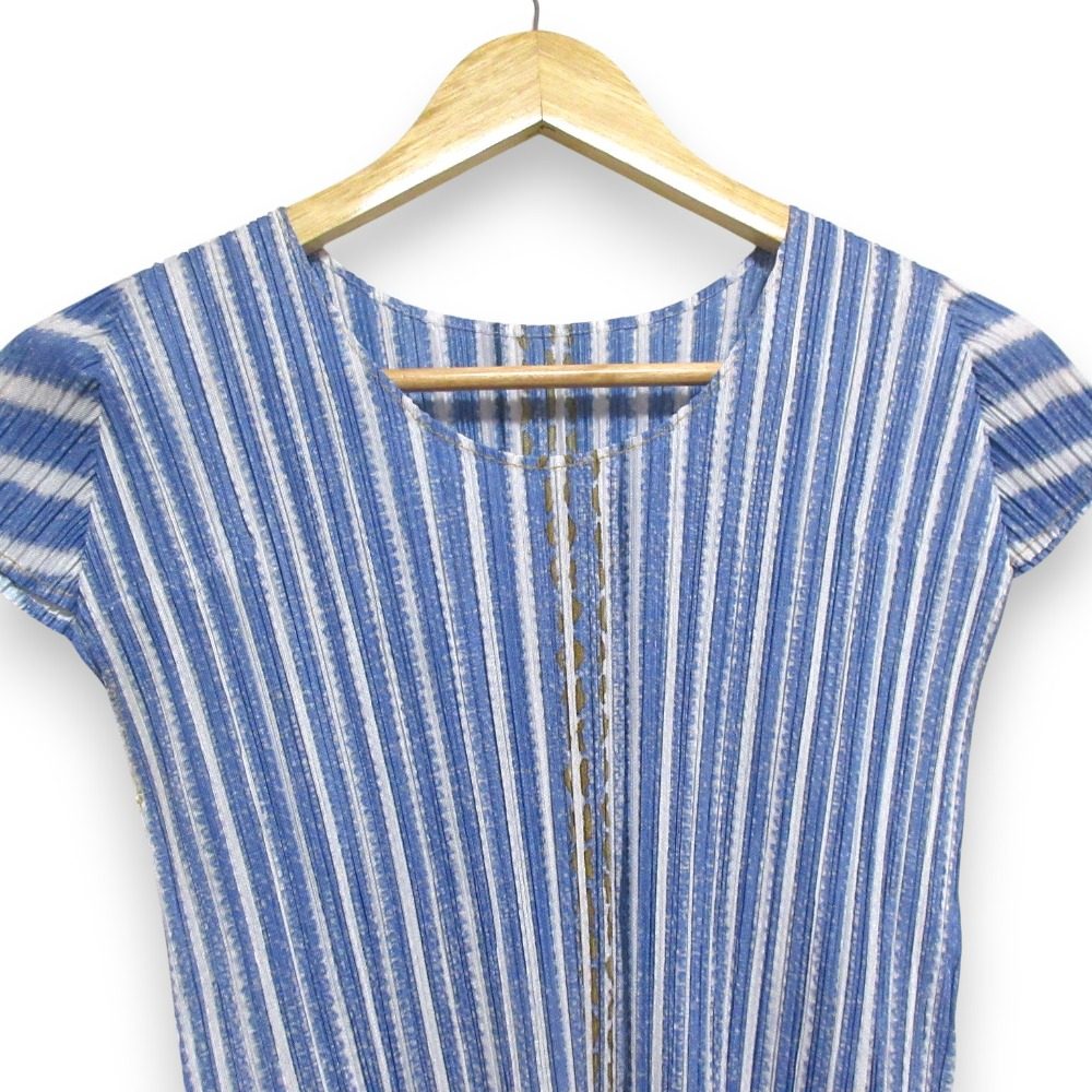 PLEATS PLEASE デニムプリント プリーツ半袖チュニック