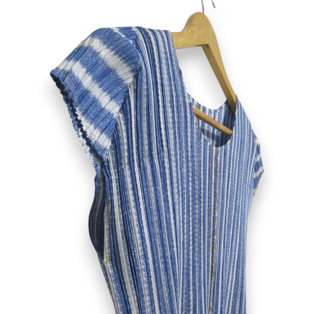 PLEATS PLEASE デニムプリント プリーツ半袖チュニック