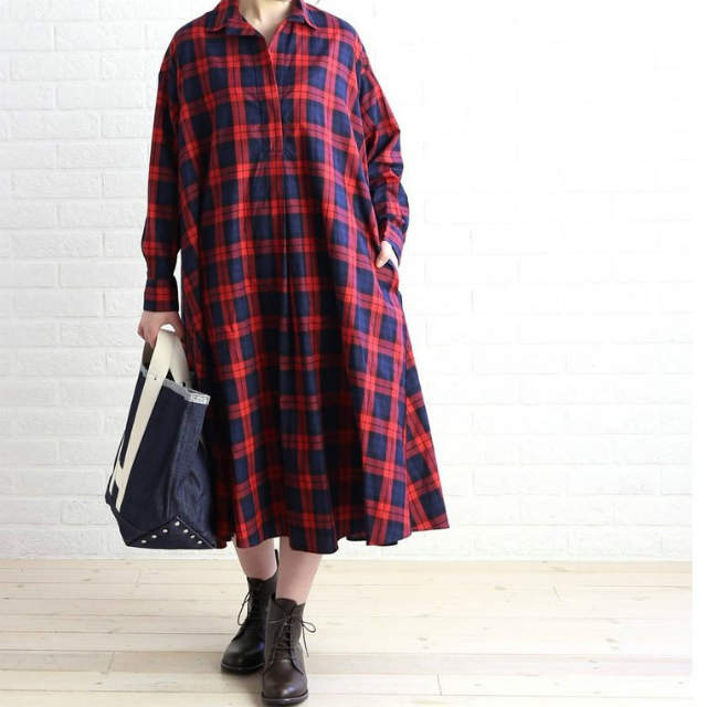 dahl'ia チェック シャツ ドレス DOP-229TT レッド