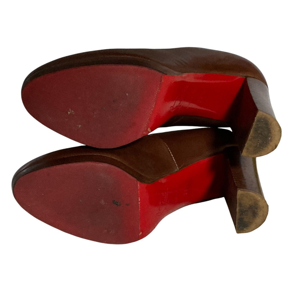 クリスチャン ルブタン レザー チャンキー ヒール パンプス