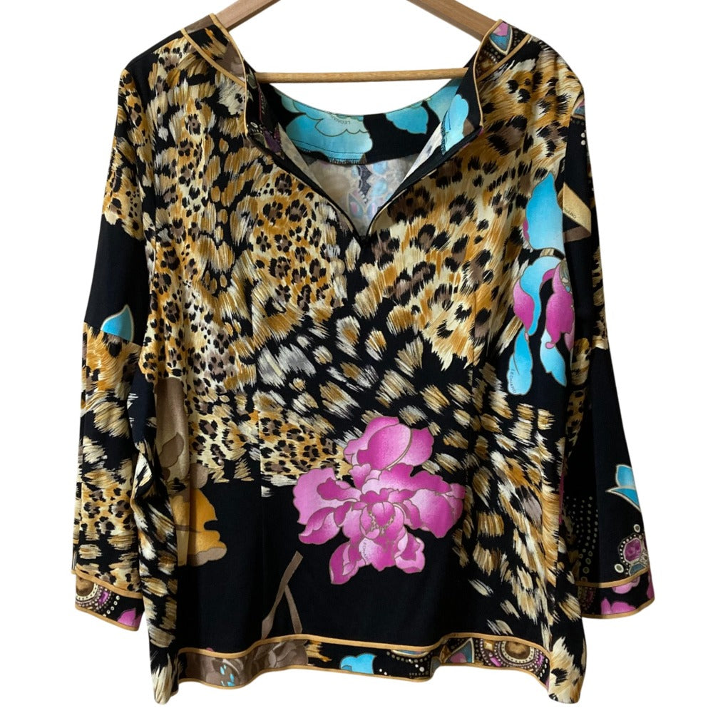 レオナール ビジュープリント カンカンストレッチ ブラウス