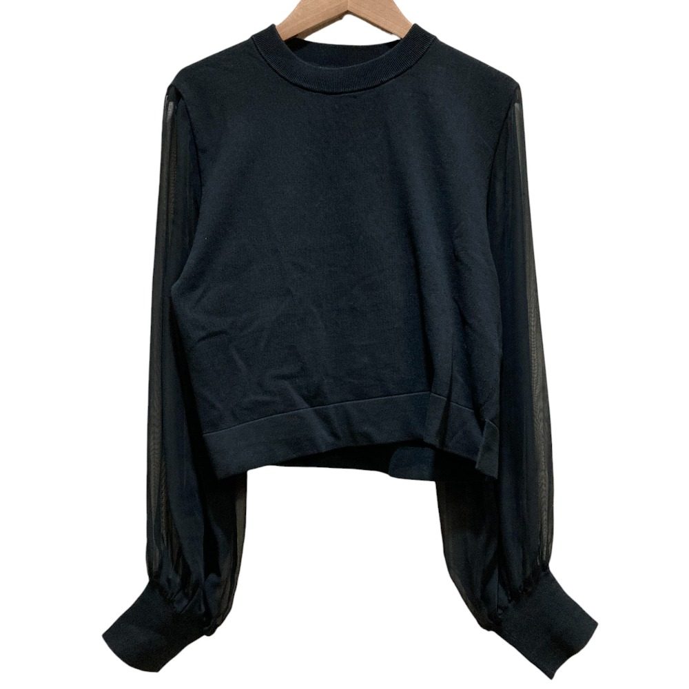 ハイク CREW NECK CROPPED SWEATER WITH SHEER SLEEVES ニットカットソー