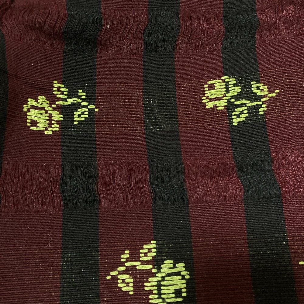モズモズ フラワーステッチストライプワイドカーゴパンツ