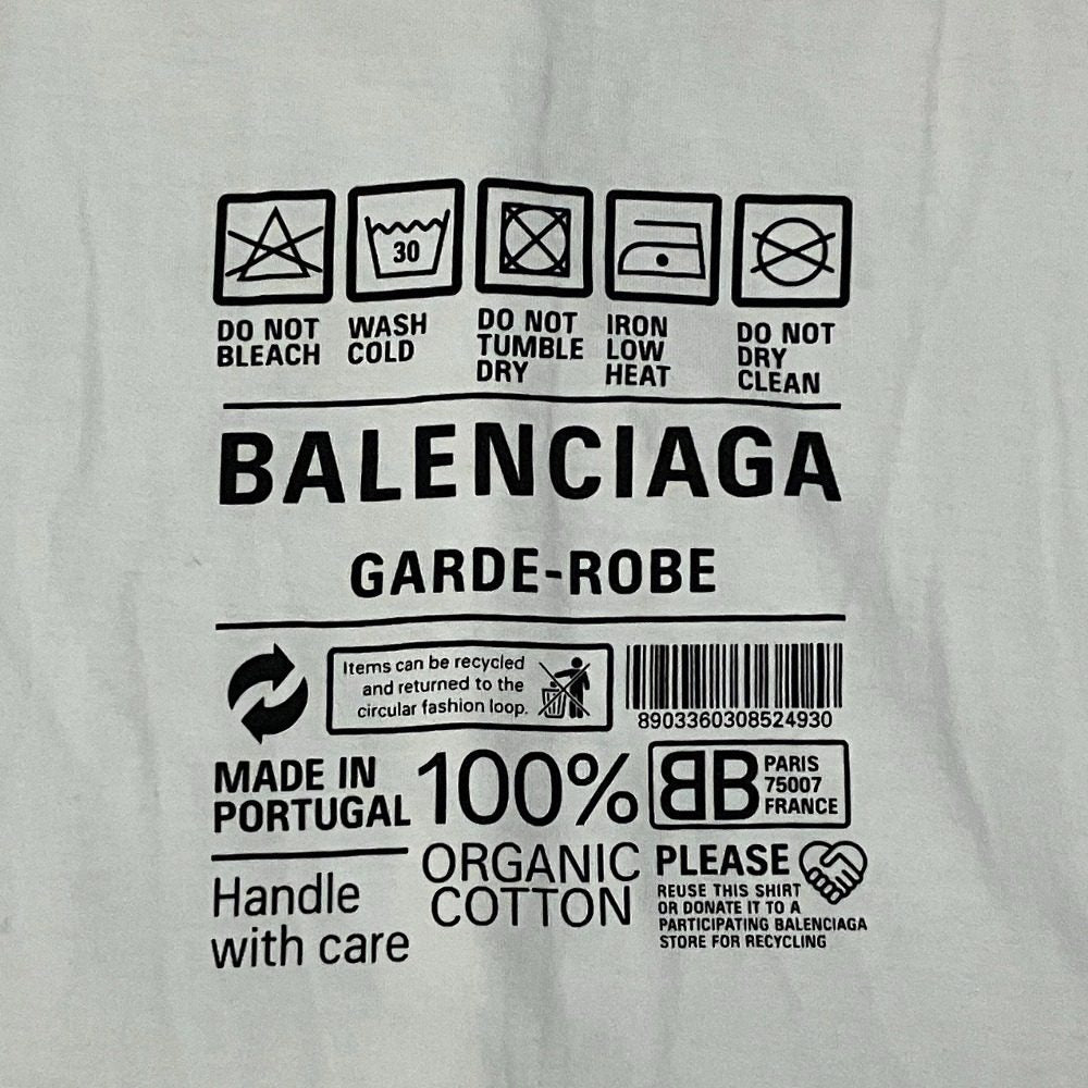 バレンシアガ ケアラベルプリント コットンオーバーサイズTシャツ