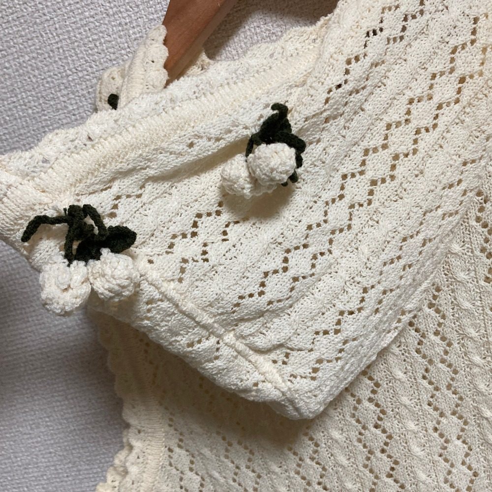 ピンクハウス クロシェフーディーノースリーブカーディガン