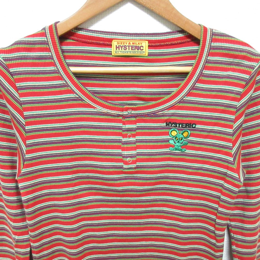 ヒステリックグラマー 刺繍ヘンリーネックチビTシャツ