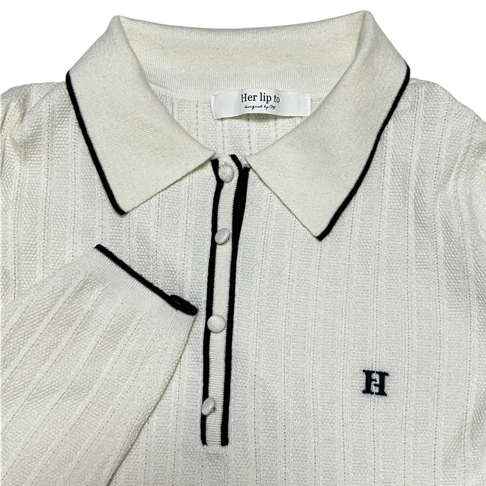 ハーリップトゥ Pique Polo Knit Top ニットポロシャツ